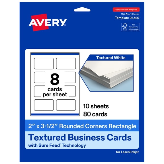 Avery Rounded Corners Business Cards , 2" x 3.5", Matte, 80 Total