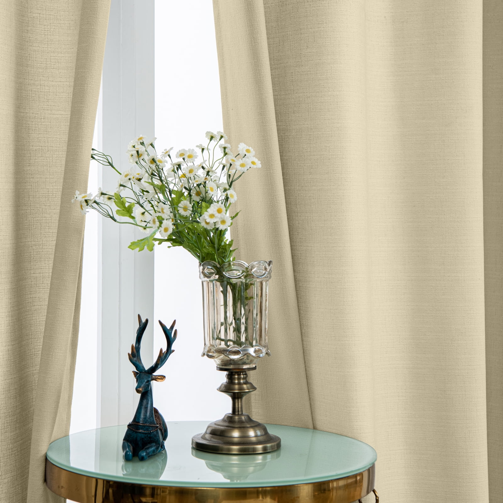 RISSIEN Linen Blended Rustic Curtains 84 inch Length 2 Panels for Living Room Pinch Pleat Textured Thick Light Filtering Privacy Window Drapes Grommet Top for Bedroom 7ft (52x84 Cream)