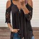 thumbnail image 1 of Cold Shoulder Zipper Top, V Neck Short Sleeve Lace Stitching T-Shirt, Casual Every Day Tops, Women's Clothing, 1 of 5