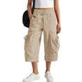 thumbnail image 2 of Womens Capris with Pockets Loose Fit Casual Capri Pants Dressy Lightweight Ladies Baggy Cargo Pants for Hiking Khaki, S, 2 of 3