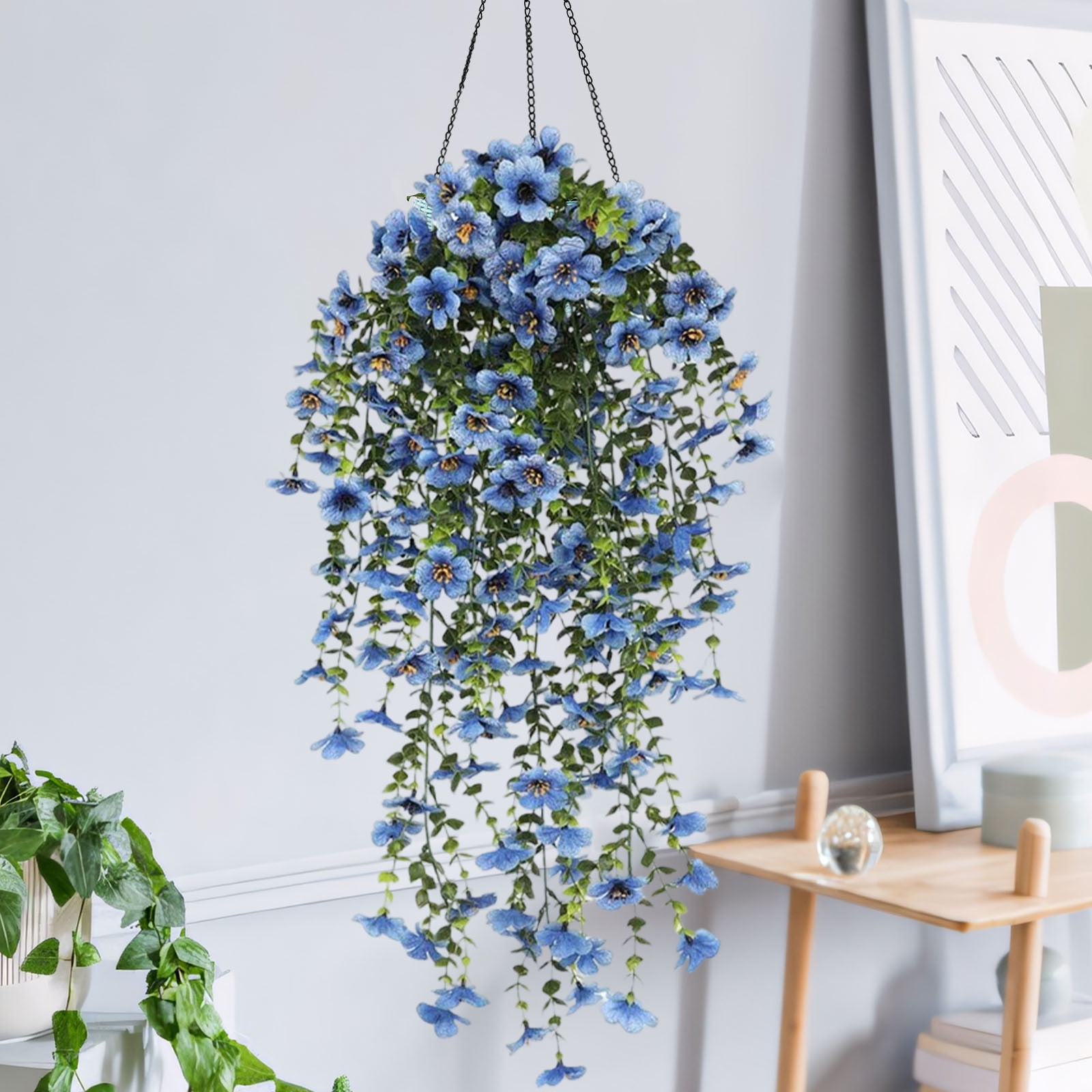 Kbndieu 2PCS Artificial Fake Hanging Flowers Plants Violet Flower for Outdoors, Faux Silk Spring Summer Flower for Garden Porch Patio Balcony Yard Wedding Decor
