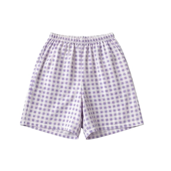 QSAWXQZ Women's Plaid Casual Shorts Elastic Waist Loose Straight Leg Summer Bottoms Free Size