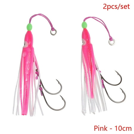 2Pcs/Lot 6cm/10cm/12cm Octopus Lure Squid Jig Fishing Soft Lures Big Squid Bionic Bait Skirt Soft Bait with Hook Fishing Tackle PINK - 10CM PINK - 10CM