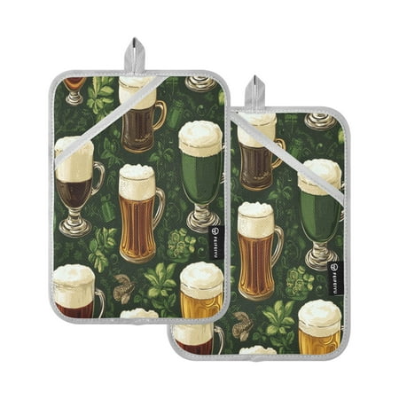

Beer Pattern with St Patricks Square Insulation Pads 2 Piece Heat Resistant 338 Degrees F Oven Mitts for Kitchen Table BBQ Microwave and Other Cooking Occasions