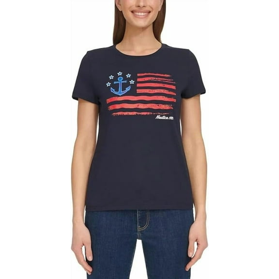 Nautica Women's USA Graphic Logo Crewneck Short Sleeve T-Shirt
