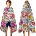 thumbnail image 3 of Pioneer Flower Floral Print Pattern Hooded Bath Towel，60"x35" for Ages 3 To 12 Kids, Quick Dry Lightweight Soft Microfiber Hood Beach Towel Cover Up for Kids, 3 of 7
