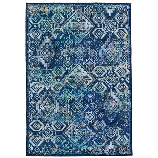 Linon Emerald Duluth Woven Microfiber Polyester 3'3"x5' Rug in Navy