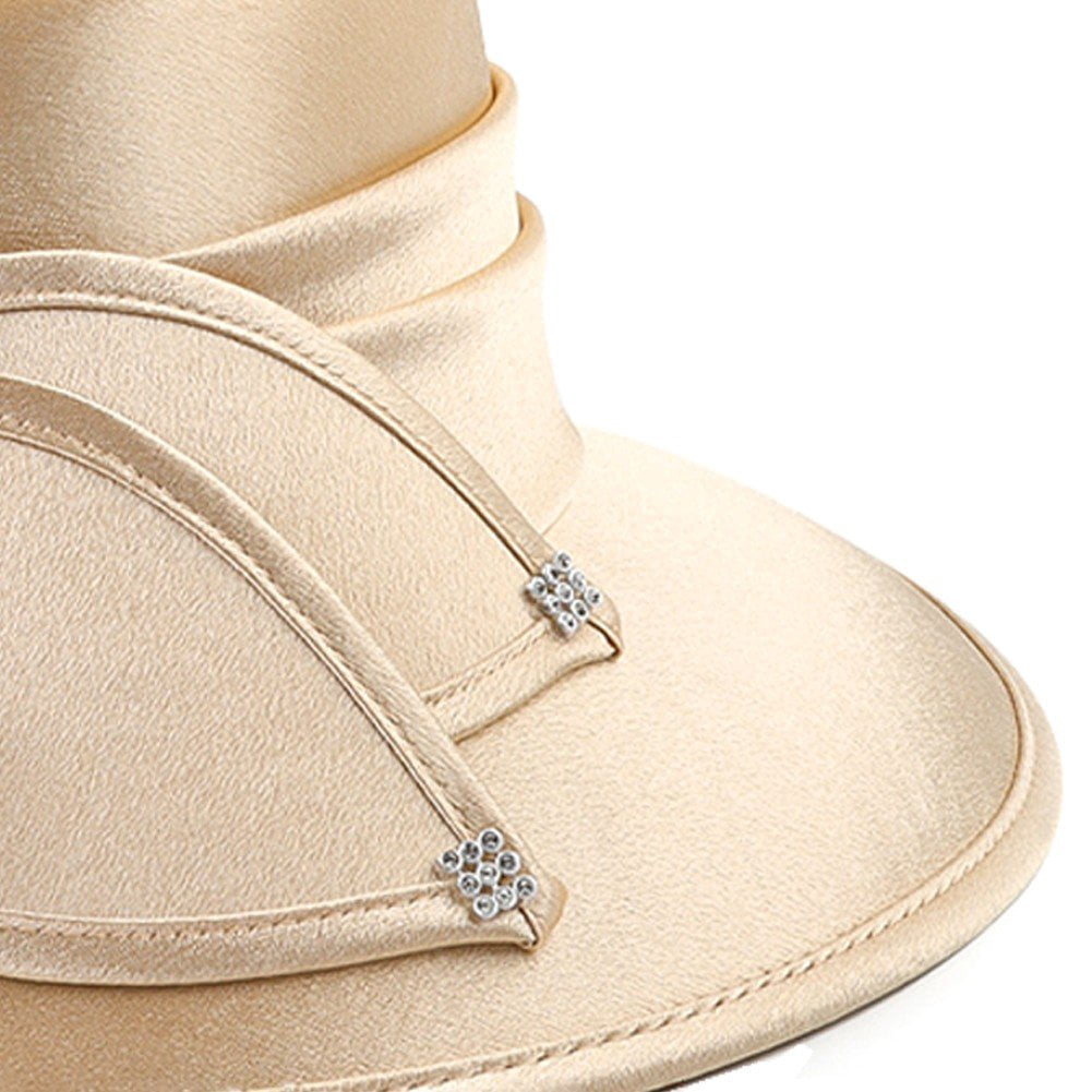 Jiibva Satin Cloth Church Hat Women Wide Brim Hat Elegant Wedding Photography Hat Female Banquet Fancy Fascinator Formal Hat
