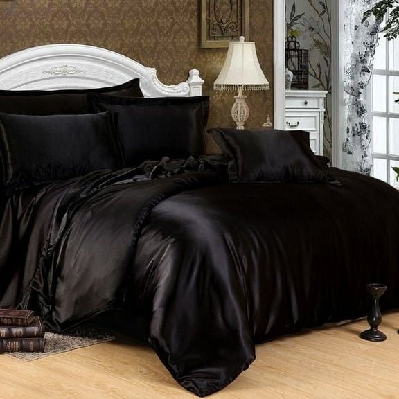 Reliable Bedding 100% Silk Satin Comforter, Silky Soft Quilt Luxury Hotel Quality Bedding Comforter Black, Box Stitched, 300 GSM, Lightweight & Cozy Bedding For Better Sleep (Twin/Twin XL, 68x90)