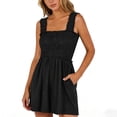 thumbnail image 2 of Womens Rompers for Summer Casual Smocked Jumpers Overalls Sleeveless Square Neck Jumpsuits with Pockets, 2 of 8