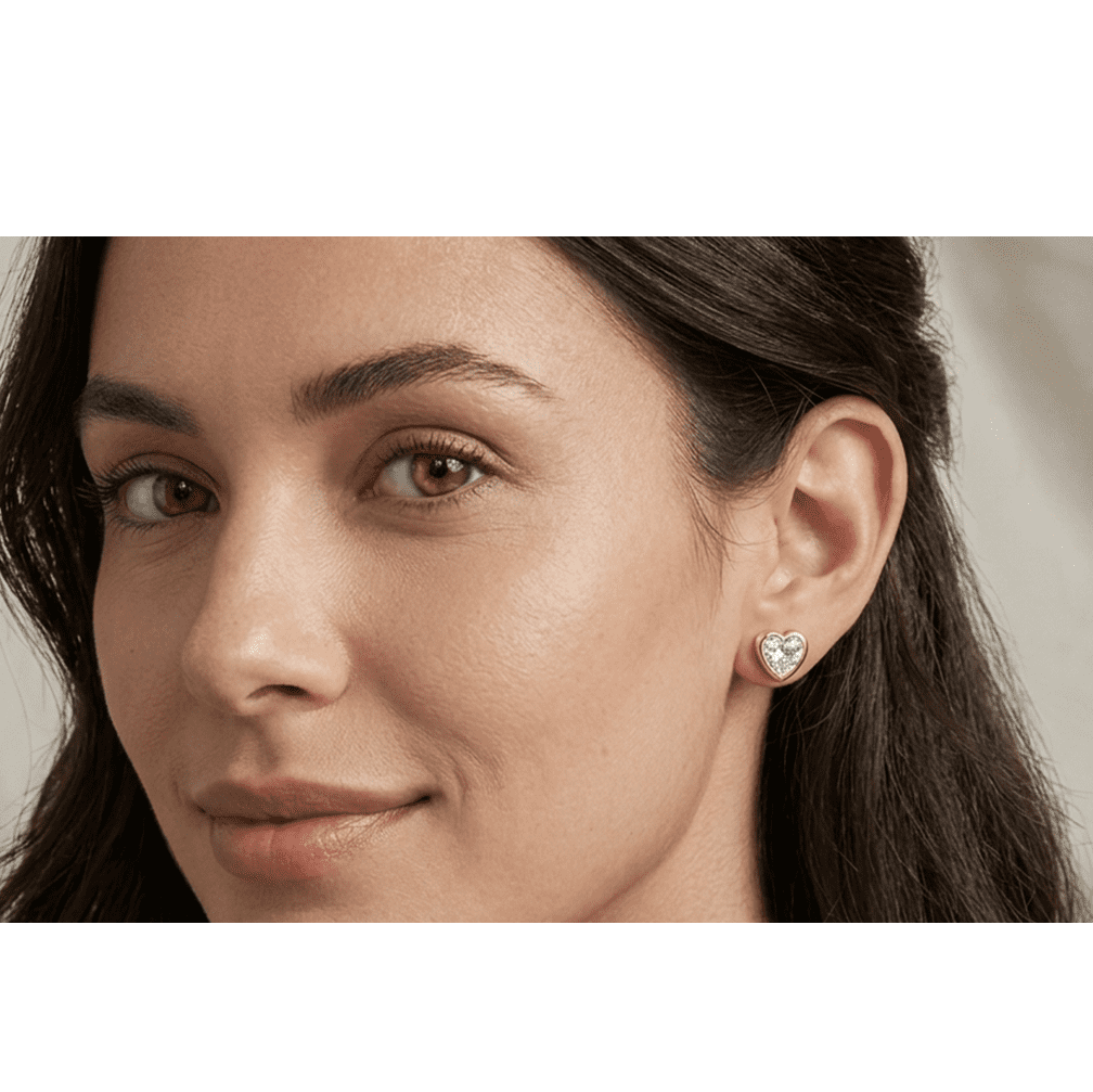 Anamira 4 CT TW Certified Lab Grown Heart Bezel Diamond Stud Earrings in 14K Yellow Gold
