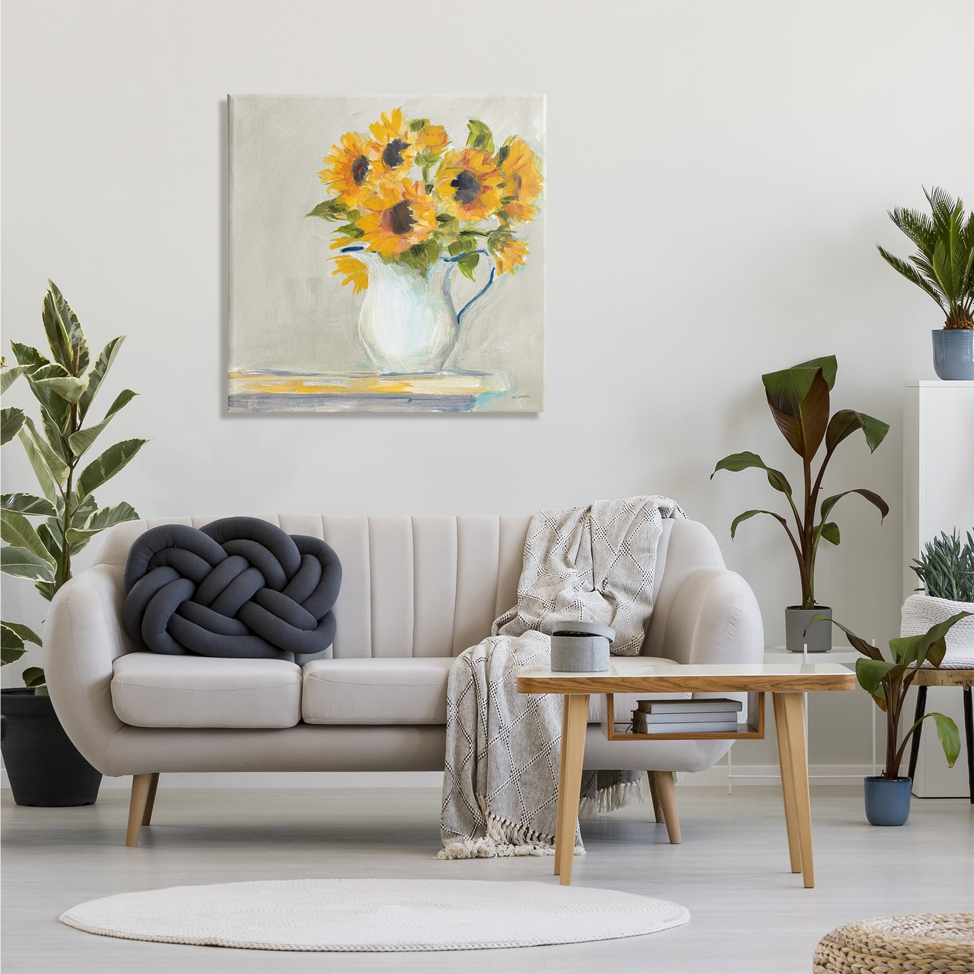 Stupell Industries Soft Petal Sunflower Vase Country Milk Jar Paintings Gallery-Wrapped Canvas Print Wall Art, 30x30, by Sue Schlabach
