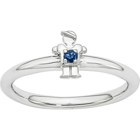 Stackable Expressions Created Sapphire Sterling Silver Rhodium Boy Ring