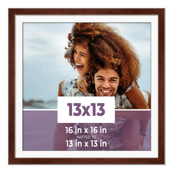 13x13 Frame Walnut With White Picture Mat For 13x13 Photo - Walnut 16x16 Frame To Display Print or