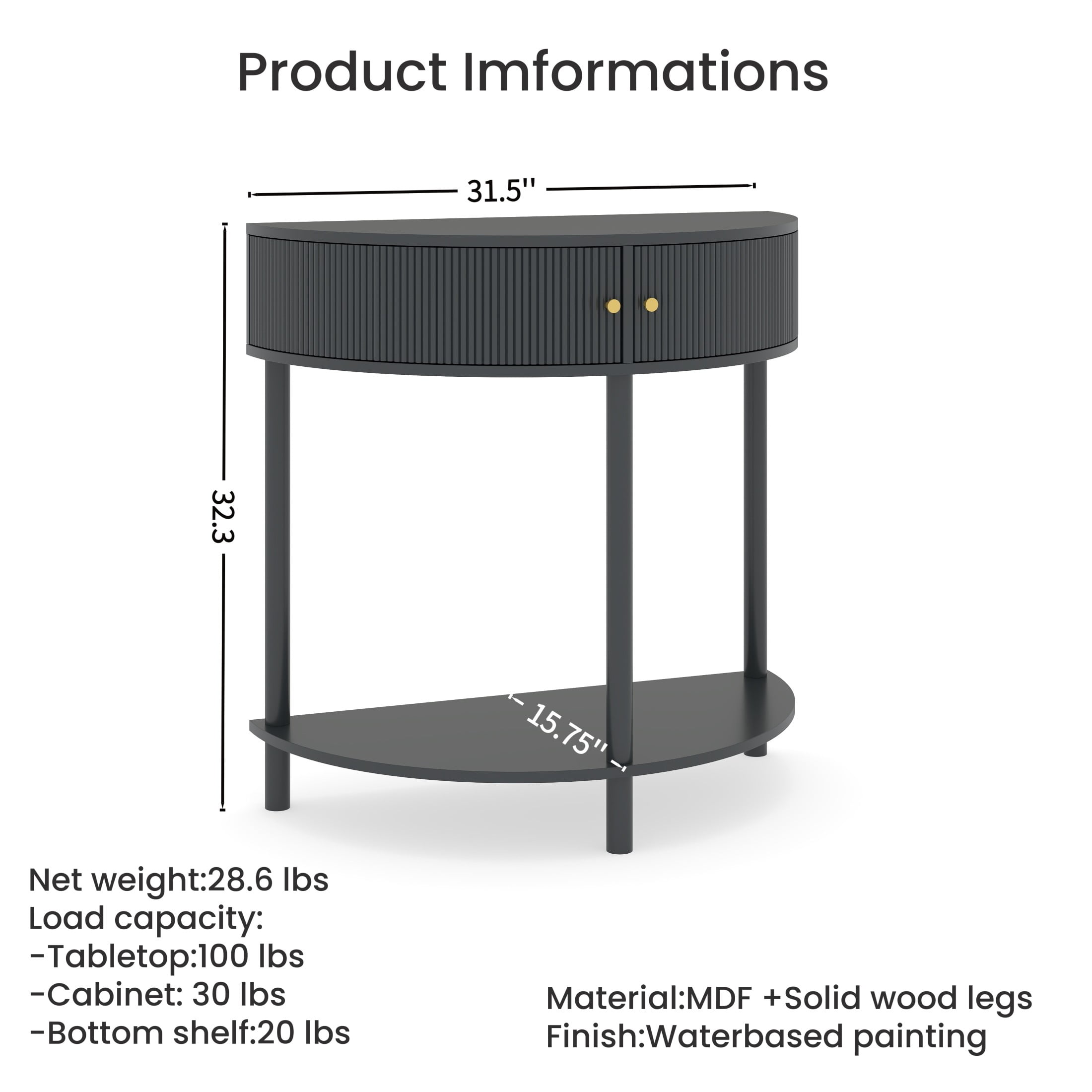 Noble House Rhett Wave-Pattern Demi-Lune Console Table, Half Moon Entryway Table with Drawers and Shelf, Dark Gray