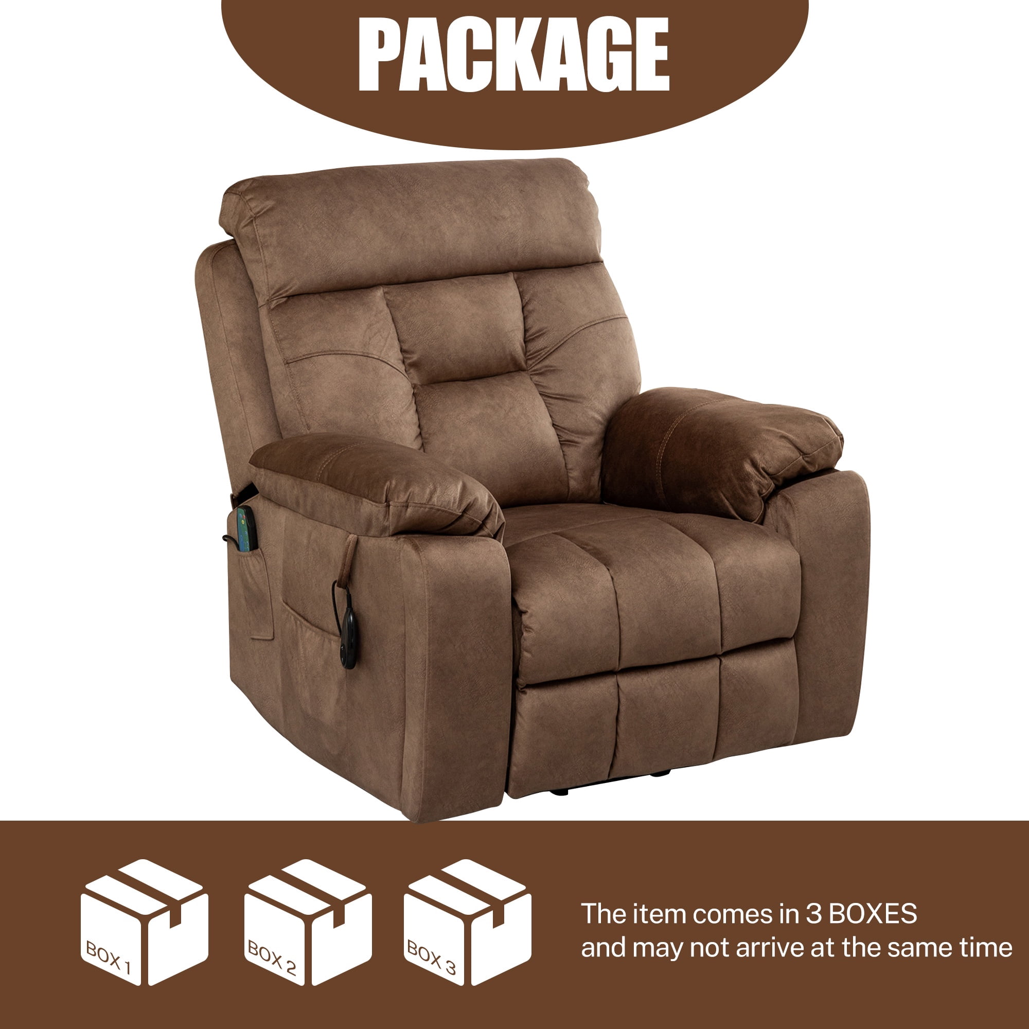 SYNGAR Electric Lift Recliner Chair with Heat and Massage, Oversized Recliner with Hidden Cup Holder for Living Room, Single Recliner Sofa with 26" Width Seat, Easy Assembly, Brown