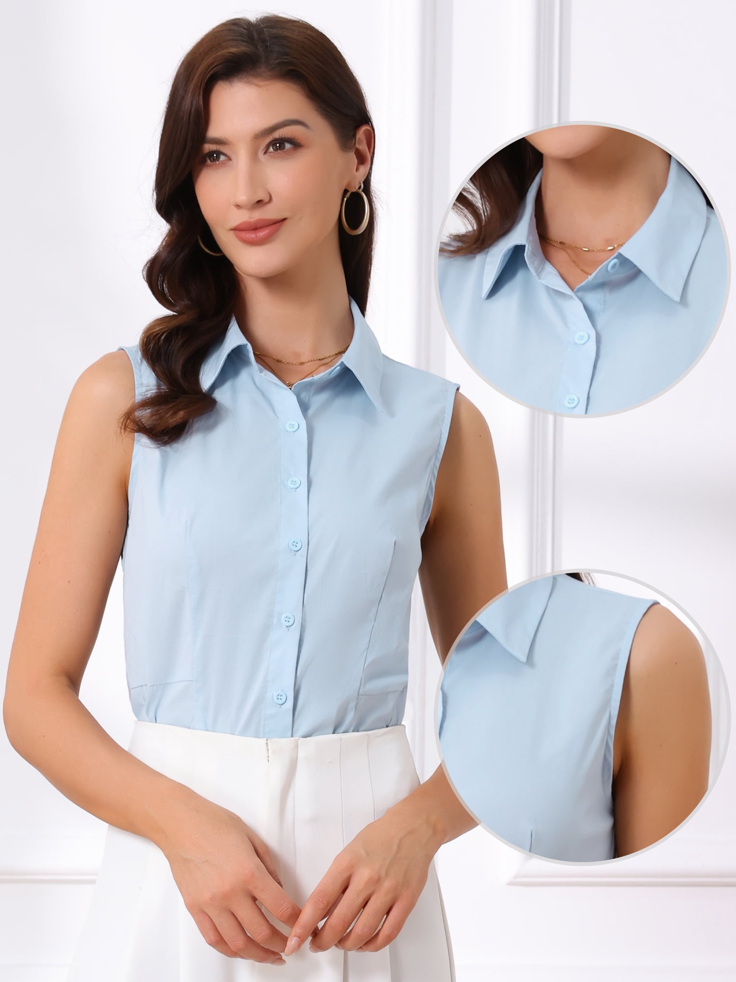 DARING DIVA Sleeveless Collared Button Down Bodysuit Top XL Light Blue
