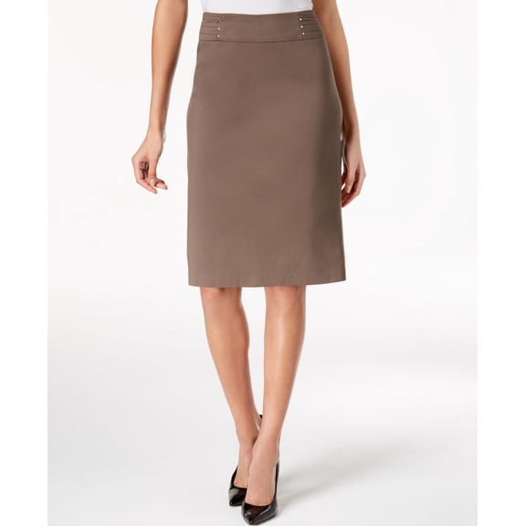JM Collection Rivet Waist A Line Skirt Brown XL