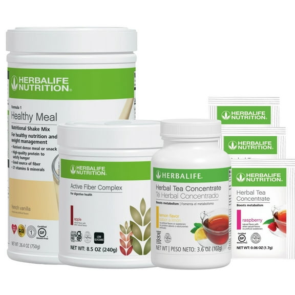 Herbal life. Herbal Tea Concentrate Combo: Herbal Tea 3.6 Lemon flavor, Formula 1 750g French Vanilla Flavor, Active Fiber complex 8.5 oz with 3 Herbal Tea Packets Raspberry Flavor