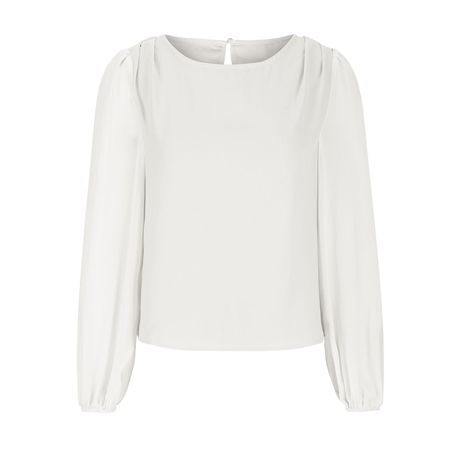 Timegard Womens Tops Chiffon Puff Long Sleeve Crewneck Ruched Back Button Tee Shirts Casual Loose Tops