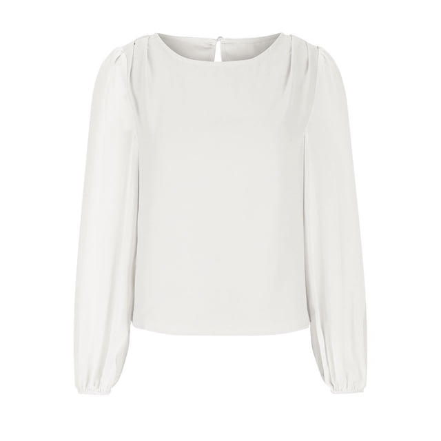 Timegard Womens Tops Chiffon Puff Long Sleeve Crewneck Ruched Back Button Tee Shirts Casual Loose Tops