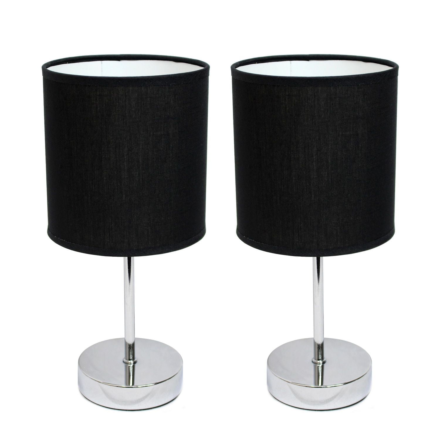 Simple Designs Chrome Mini Basic Table Lamp with Fabric Shade 2 Pack Set