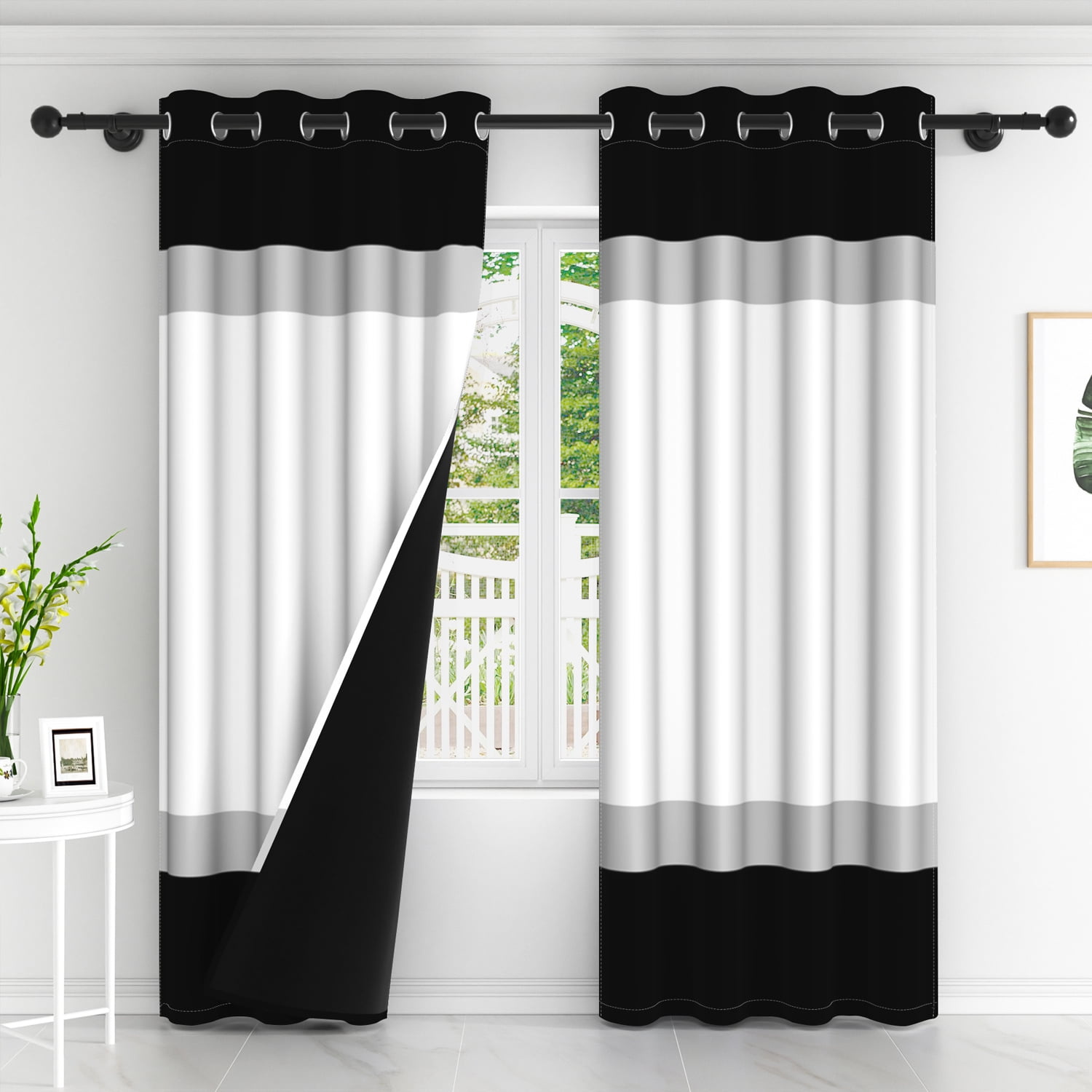 Lfeey Black White Blackout Curtains, Set of 2, Room Darkening for Living Room/Bedroom, 42x84 inches