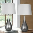 thumbnail image 3 of Grandview Gallery 29.25" Vintage Metal Modern Table Lamp Set with Teardrop Design and Natural Linen Tapered Drum Shades - Contemporary Lighting Perfect for Nightstands and End Tables (Set of 2), 3 of 5