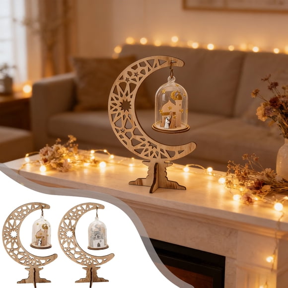 Dianli Gifts Ramadan Decorations Eid Home Decor Wood Ramadan Decorations Islamic Eid Mubarak Kareem Table Sign Hollow Star Moon Ornament for Muslim Party Tabletop Decor
