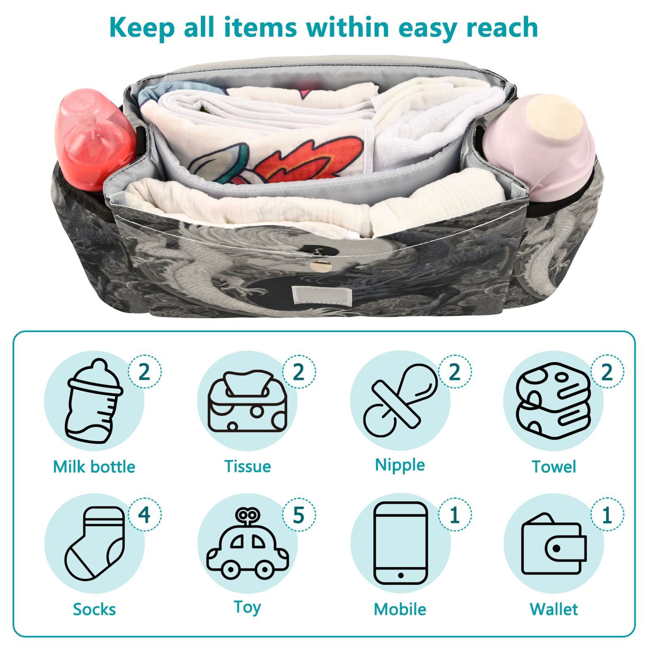 DIXRUYEE Stroller Organizer Dragon Tempest Printed