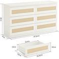 thumbnail image 2 of 6 Drawer Double Dresser for Bedroom, Rattan Dresser with Smooth Mental Slide, Modern Wood Chest for Closet, Living Room, Hallway, White, 2 of 8