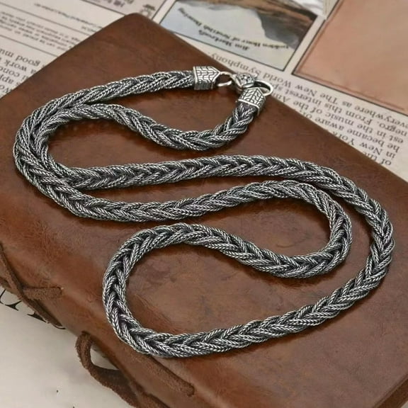 HOOUN Solid 925 Sterling Silver Chain Men 6mm Foxtail Braided Rope Necklace 22inch/32g