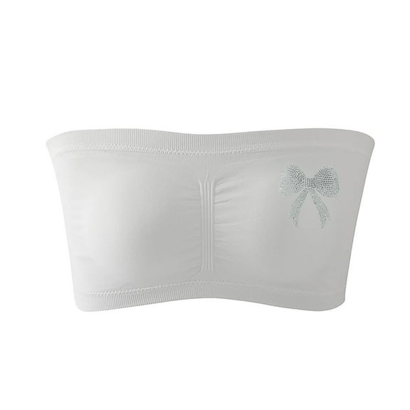 Wang6 Oversized Push up Strapless Bras for Women Supportive Bandeau Bra Non Wireless No Underwire Padded Tube Bra with Sequins Bow Tie White XL