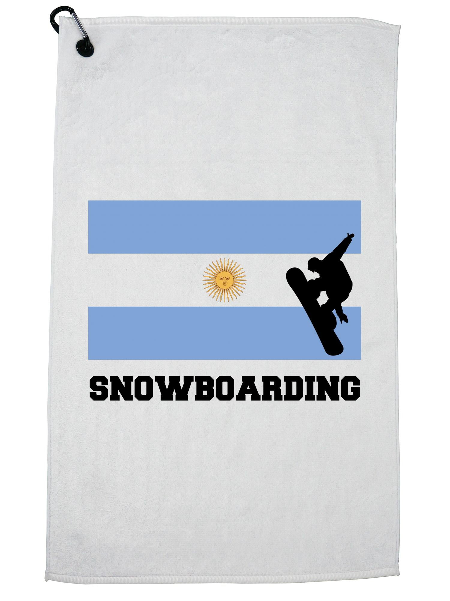 Argentina Olympic Snowboarding Flag Silhouette Golf Towel with Carabiner Clip by Hollywood Thread