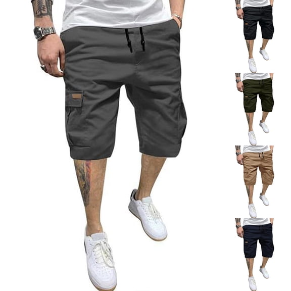 Mens Casual Cotton Twill Cargo Shorts Drawstring Classic Chino Stretch Short with 6 Pockets, 2XL