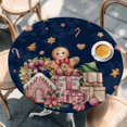 thumbnail image 2 of Navy Blue Gingerbread Christmas Round Tablecloth, Fitted Table Cover with Elastic for 36"-44" Round Tables, Xmas Tree Gift House Star Table Cloth Outdoor Indoor Dinning Party Waterproof Tablecloths, 2 of 7