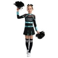 thumbnail image 7 of Aislor Girls Long Sleeve Cheerleading Uniform Cheer Leader Dance Dress with Headwear Pom Pom Socks Blue Green&Black 6, 7 of 7