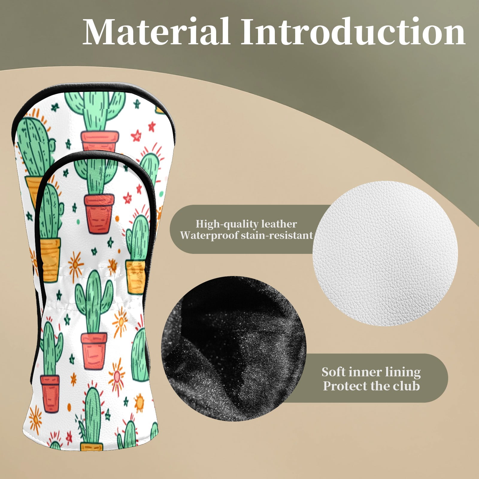 Golf Club Head Covers CactusSucculent_ColorfulPot Waterproof Leather Golf Head Covers for Men Women Driver Head Cover Fairway Headcover for Golf Lovers