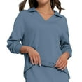 thumbnail image 6 of YUGYXL Women's Side Split Sweatshirt Lounge Solid Color Long Sleeve Clothes V Neck Collared Blouses Light Blue XXL, 6 of 8