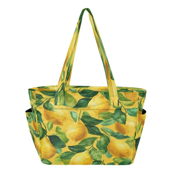 Quilted Tote Bag Large Capacity Multi-Compartment Handbag Lightweight Structured Shoulder Bag Versatile Casual Bag Refreshing Lemons