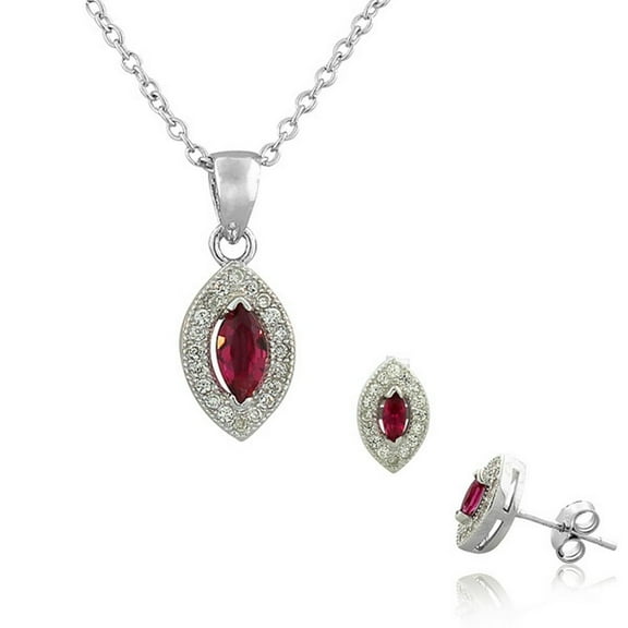 925 Sterling Silver Pink White CZ Charm Womens Pendant Necklace Stud Earrings Set