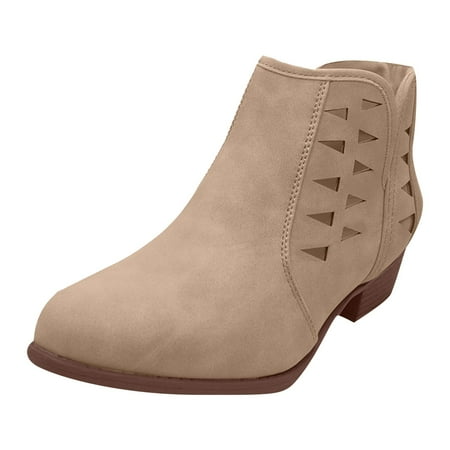 

PLLFRLRT Women s Ankle Boots & Booties Low Heel Ankle Boots Comfortable Pointed Toe Booties Block Heel Ankle Booties Dressy Bootie(Khaki 6)