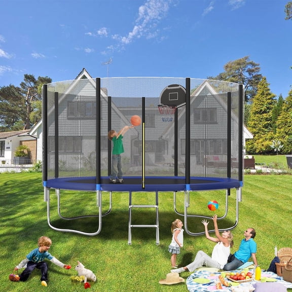 Shengchao Trade 12FT Trampoline with Safety Enclosure Net, ASTM Approval, and Basketball Hoop