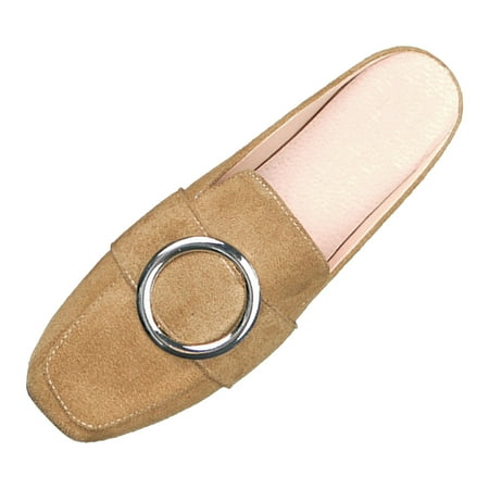 

Cathalem Women s Spring And Summer New Flat Half Slippers Solid Color Suede Casual Shoes Khaki 42