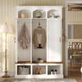 thumbnail image 2 of FFZ Farmhouse Hall Tree with Arched Design, Walnut Bench and 5 Hooks, White, 2 of 14