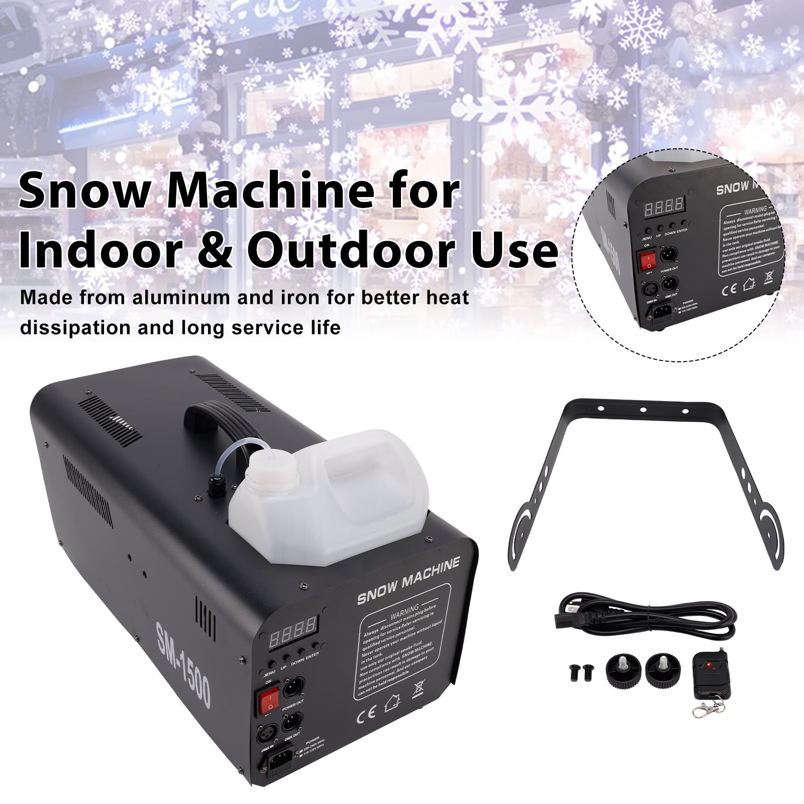VIPQV Snow Machine, 1500W Snow Making Machine with Remote & Manual Control, Adjustable Snowflake Size, Snowflake Maker for Christmas Wedding Party