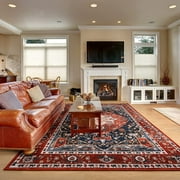 TWINNIS Boho Area Rug Vintage Rug Anti-Slip Persian Carpet for Living Room Bedroom,Red ,4x6