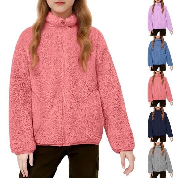 Drmagiyhm Girls Fleece Jacket Fall Winter Sherpa Jackets Warm Sweatshirt Coat Fuzzy Fleece Zipper Jacket Thermal Winter Coat Light Green 3-4 Years