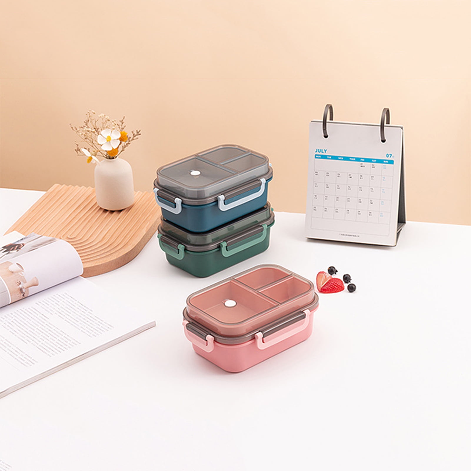 YUNx Portable Two-Compartment Lunch Box with Tableware - 850ml Capacity for  Office or School