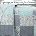 thumbnail image 6 of Cozy Line Subtle Blue Checker Cottage Floral Stripe Cotton 3 Piece Patchwork Quilt Bedding Set, 6 of 7
